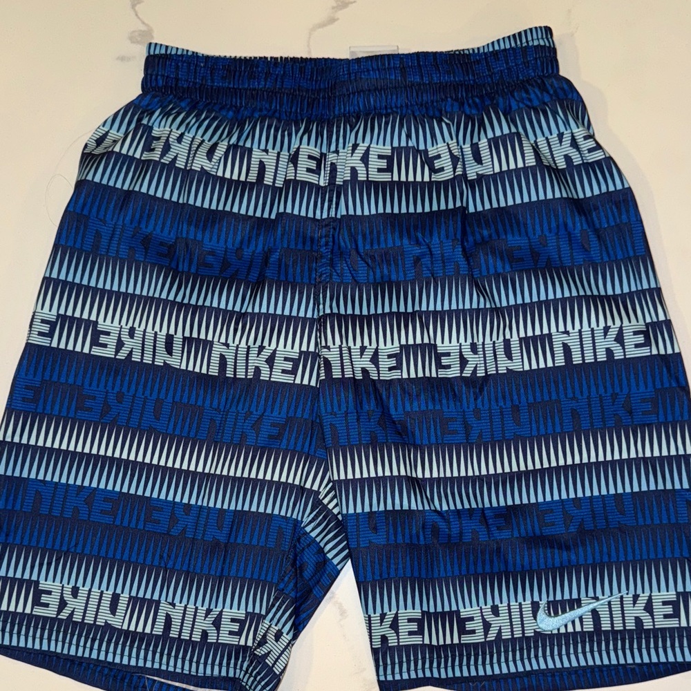 Boys Nike sz L Blue and White Swim Shorts